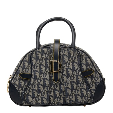 ディオール トロッター ダブルサドル ハンドバッグ ネイビー キャンバス レザー レディース Dior 【中古】