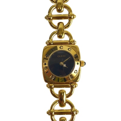 美品 GUCCI グッチ ホースビット ブレスウォッチ ブラック 黒 ゴールド金具 ステンレススチール 腕時計 クオーツ ブラック文字盤 1-0289034 【中古】