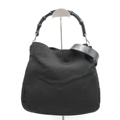 GUCCI(グッチ)バンブー ヴィンテージ 2WAYショルダーバッグ ハンドバッグ ブラック ナイロン レザー シルバー金具 001・1638 1705 レディース【中古】