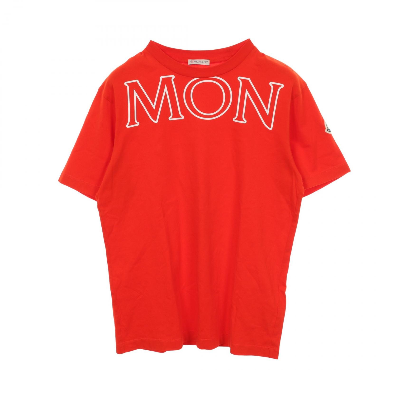 モンクレール MONCLER ロゴ 半袖Tシャツ 衣料品 トップス コットン メンズ レッド系 【中古】