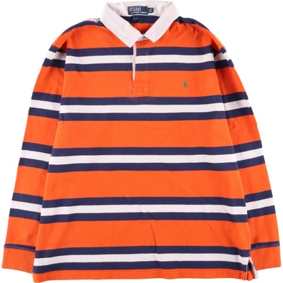 古着 ラルフローレン Ralph Lauren POLO by Ralph Lauren CUSTOM FIT ボーダー柄 長袖 ラガーシャツ メンズXXL相当/eaa600755