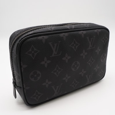 極美品 LOUIS VUITTON ルイ・ヴィトン モノグラム エクリプス トゥルーストワレPM M46577 クラッチバッグ ブラック グレー コーティングキャンバス レザー メンズ