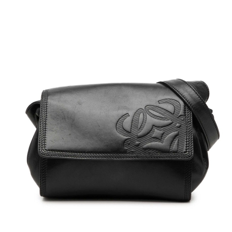 ロエベ アナグラム 斜め掛け ショルダーバッグ ブラック レザー レディース LOEWE 中古