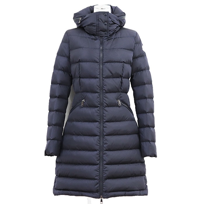 MONCLER モンクレール ダウンコート FLAMMETTE サイズ 0 レディース 2018年製 ロゴ ワッペン フード収納可 ナイロン100% ダウンジャケット アウター ネイビー 紺 アルメニア製