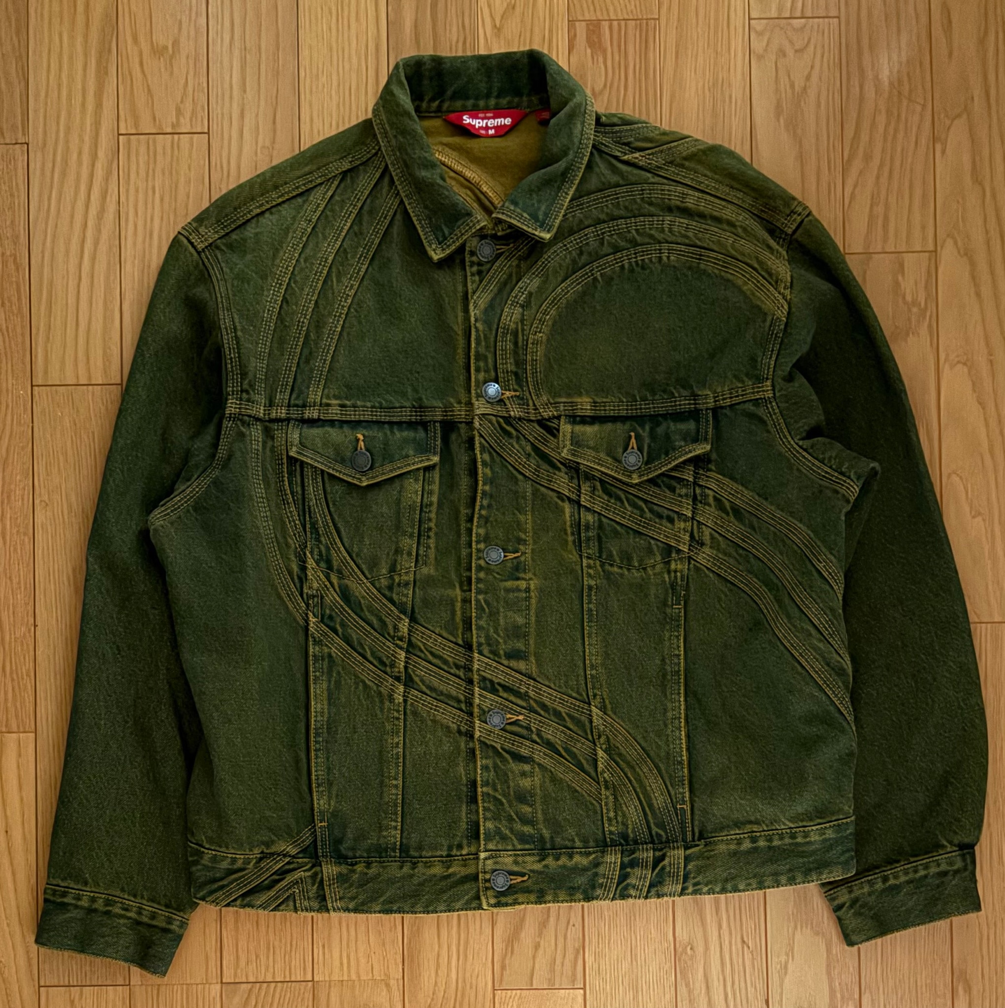 Supreme S Logo Denim Trucker Jacket "Dirty Green"