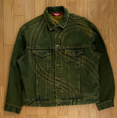 Supreme S Logo Denim Trucker Jacket "Dirty Green"
