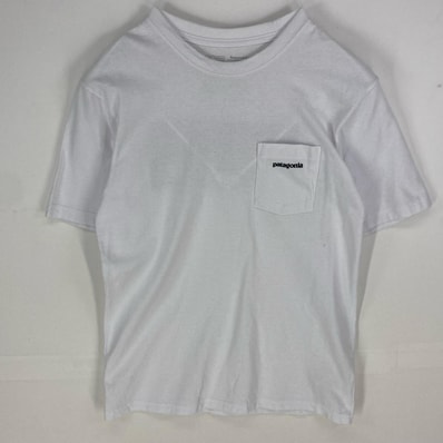 古着 パタゴニア patagonia 半袖Tシャツ 胸ポケット プリントロゴデザイン クルーネック アウトドア ホワイト系 メンズ