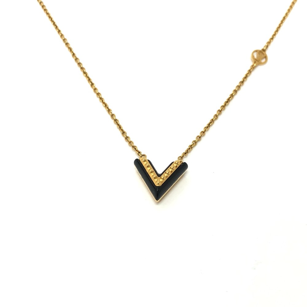 ルイヴィトン LOUIS VUITTON エセンシャルV M63181 LVサークル ペンダント アクセサリー ネックレス メタル ゴールド×ブラック