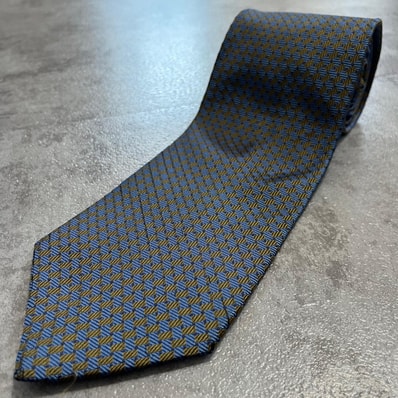 【Brooks Brothers】ブルックスブラザーズ 幾何学 菱形 ダイヤ 小紋柄 ジャカード ネクタイ ブルー ベージュ シルク100% アメリカ製 メンズ