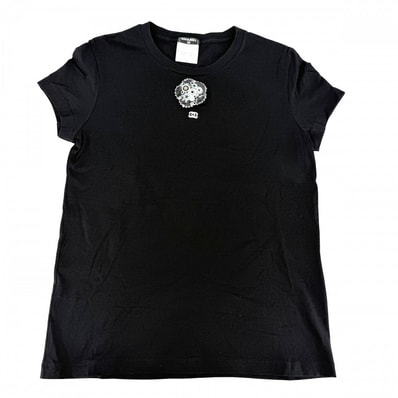 CHANEL シャネル 半袖Tシャツ ココマーク コサージュ付き アパレル 服 トップス 38 ブラック 黒 コットン レディース 夏【中古品】