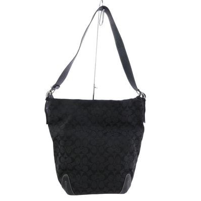 COACH コーチ ショルダーバッグ 6083 シグネチャー キャンバス レザー ショルダー バッグ ブラック系【中古】