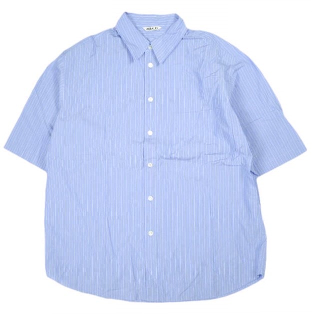 AURALEE オーラリー 25SS 日本製 Suvin High Count Cloth Stripe Half Sleeve Shirt スビンハイカウントクロス ストライプハーフスリーブシャツ A25SS02SS 5 Blue Stripe トップス
