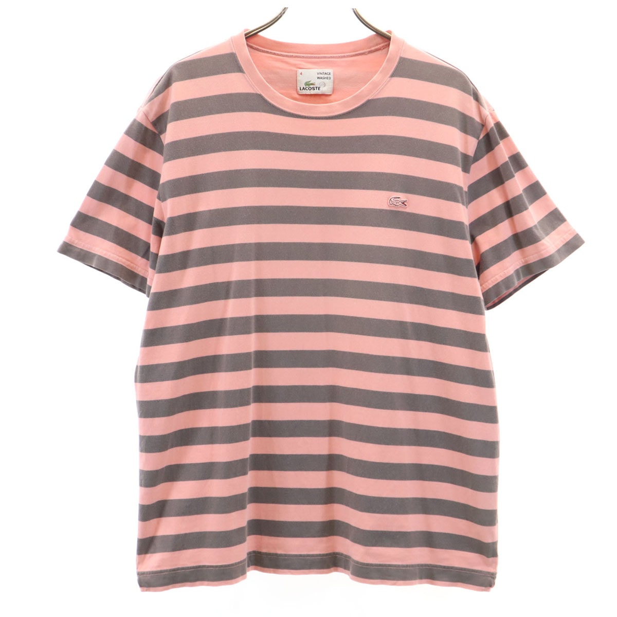 LACOSTE ラコステ ボーダー柄 半袖 ヴィンテージウォッシュド Tシャツ 4 ピンク
