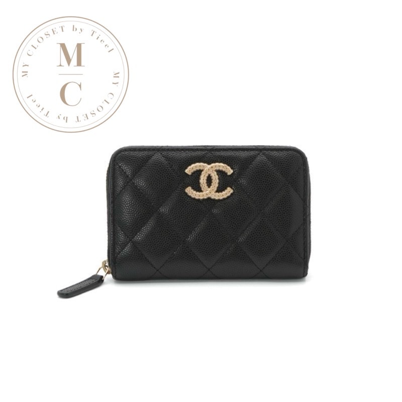 シャネル CHANEL 財布 コインケース 小銭入れ ブラック ゴールド フラグメントケース ココマーク マトラッセ ジップ