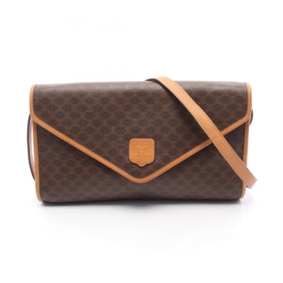 セリーヌ CELINE フラップ マカダム ショルダーバッグ バッグ PVCコーティングキャンバス レザー レディース ブラウン系 【中古】