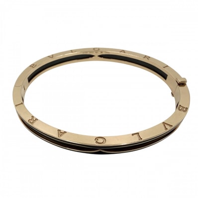 BVLGARI ブルガリ ブレスレット ビーゼロワン ジュエリー アクセサリー B-zero 1 オープン バングル Mサイズ Au750 18金PG K18ピンクゴールド セラミック ゴールド ブラック 黒 レディース 約28.7g【中古品】
