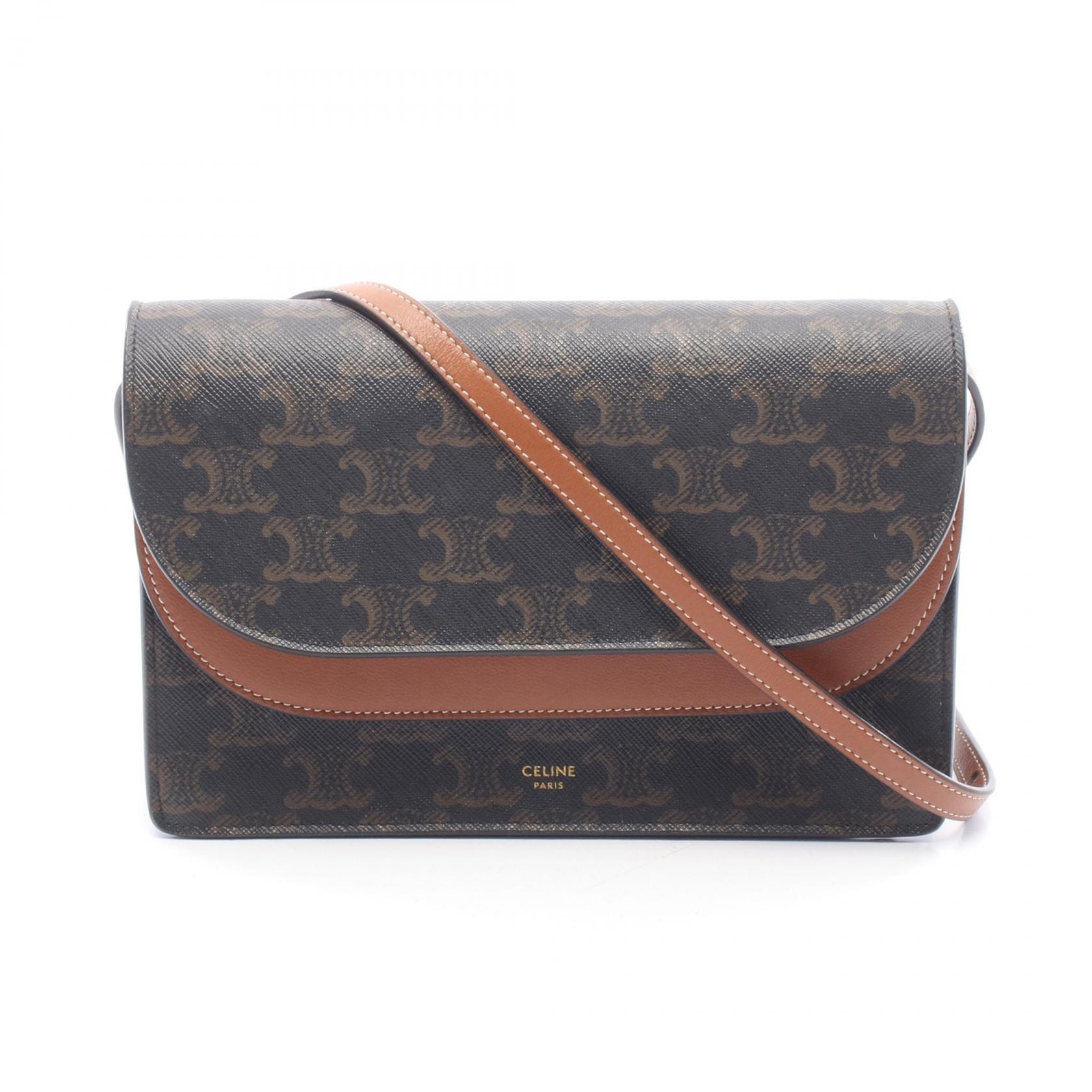 セリーヌ CELINE TAN タン トリオンフ ショルダーバッグ バッグ PVCコーティングキャンバス レザー レディース ブラウン系 10D852CG9 【中古】