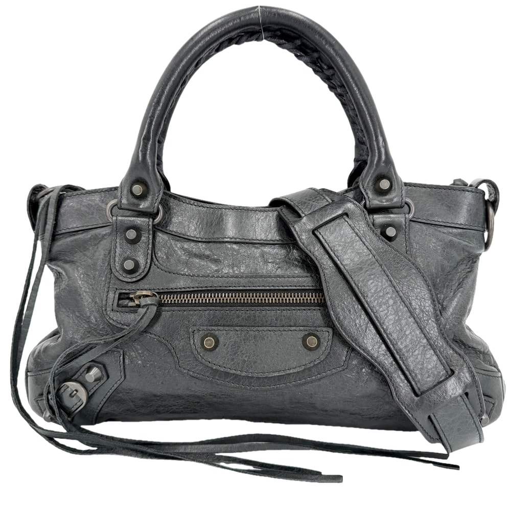 BALENCIAGA バレンシアガ 2WAY ザファースト ハンドバッグ ショルダーバッグ 103208 レザー    ブラック 黒 アンティークゴールド金具 レディース【中古品】
