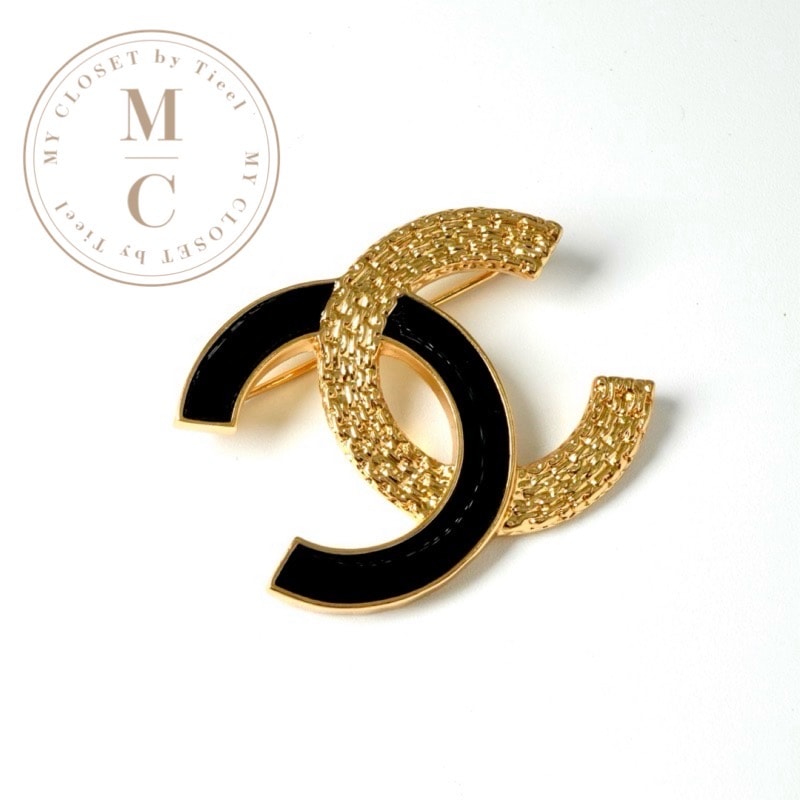 シャネル CHANEL ブローチ コサージュ ゴールド ブラック ココマーク