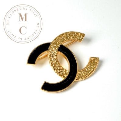 シャネル CHANEL ブローチ コサージュ ゴールド ブラック ココマーク