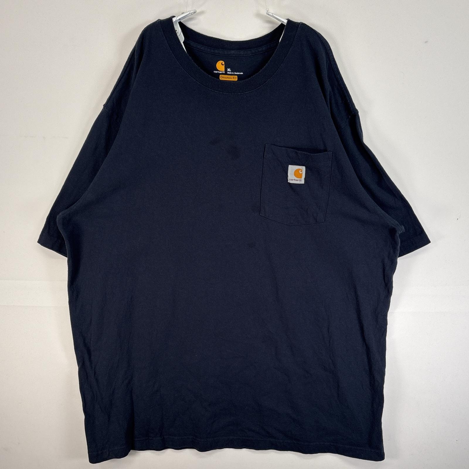 古着 カーハート Carhartt 半袖Tシャツ ワンポイント ロゴ 大きいサイズ 肉厚 胸ポケ XL ネイビー 無地 メンズ