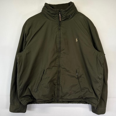古着 ポロバイラルフローレン Polo by Ralph Lauren ナイロンジャケット 大きいサイズ フルジップ 中綿 裏地フリース 2XL グリーン メンズ