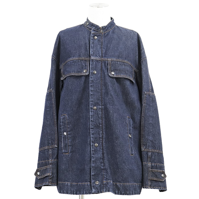【美品】DRIES VAN NOTEN ドリスヴァンノッテン デニム ジャケット サイズ M メンズ Gジャン バンドカラー アウター タグ付属 インディゴ チュニジア製