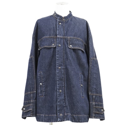 【美品】DRIES VAN NOTEN ドリスヴァンノッテン デニム ジャケット サイズ M メンズ Gジャン バンドカラー アウター タグ付属 インディゴ チュニジア製