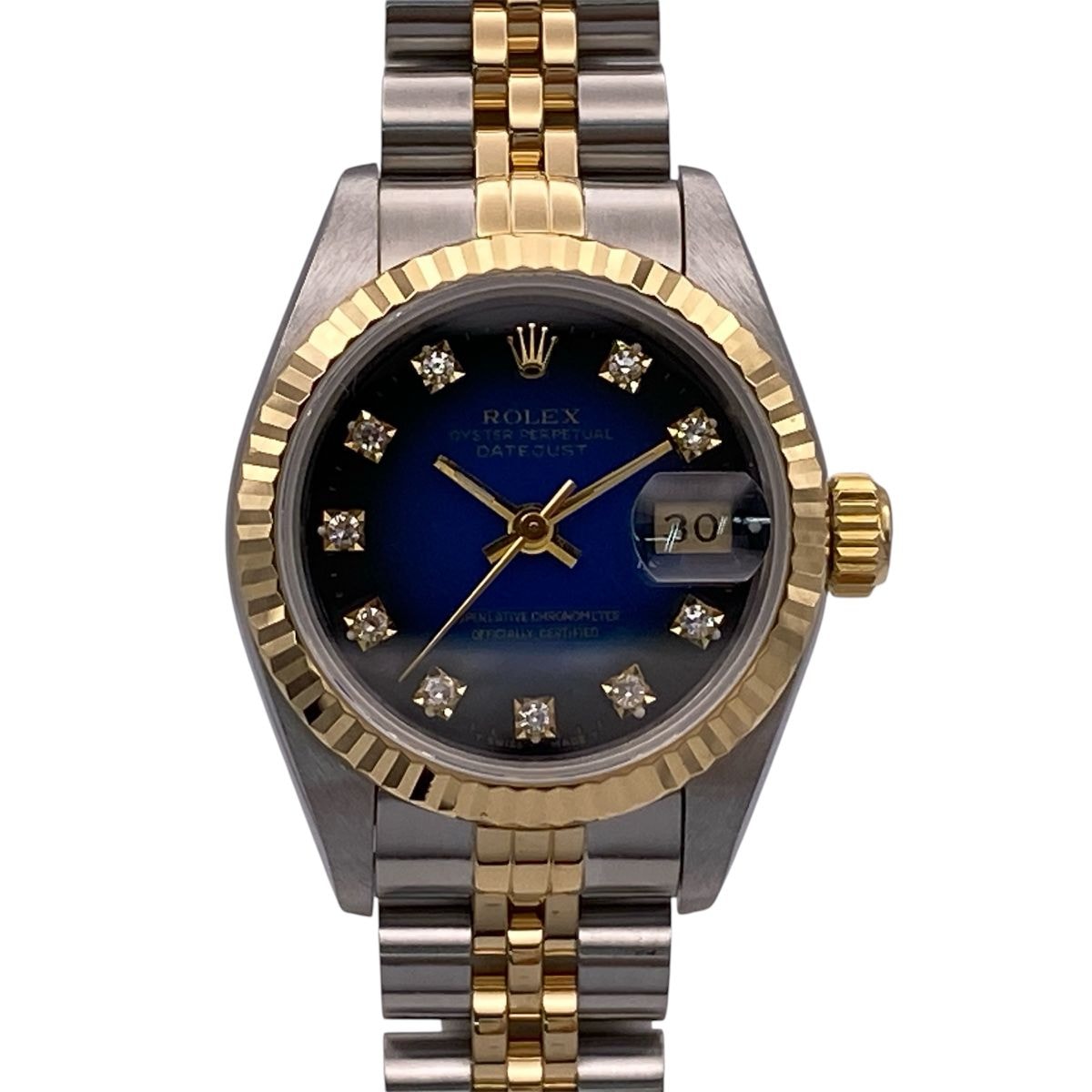 ROLEX ロレックス デイトジャスト 10P ダイヤモンド  26mm ブルーグラデーション X番 腕時計 69173G K18イエローゴールド ステンレススチール ブルー ゴールド シルバー 自動巻き  レディース【中古】