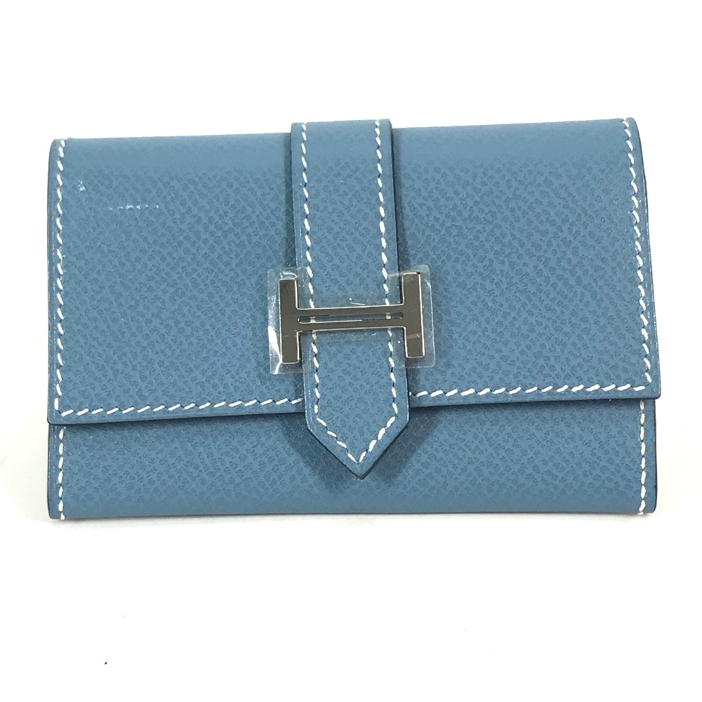 エルメス HERMES ベアン 名刺入れ パスケース コインケース 財布 小銭入れ カードケース レザー I□刻 ブルージーン ブルー 美品