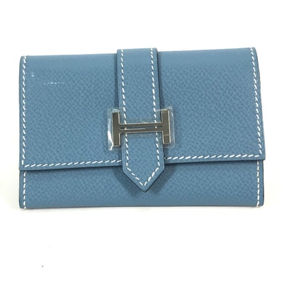 エルメス HERMES ベアン 名刺入れ パスケース コインケース 財布 小銭入れ カードケース レザー I□刻 ブルージーン ブルー 美品