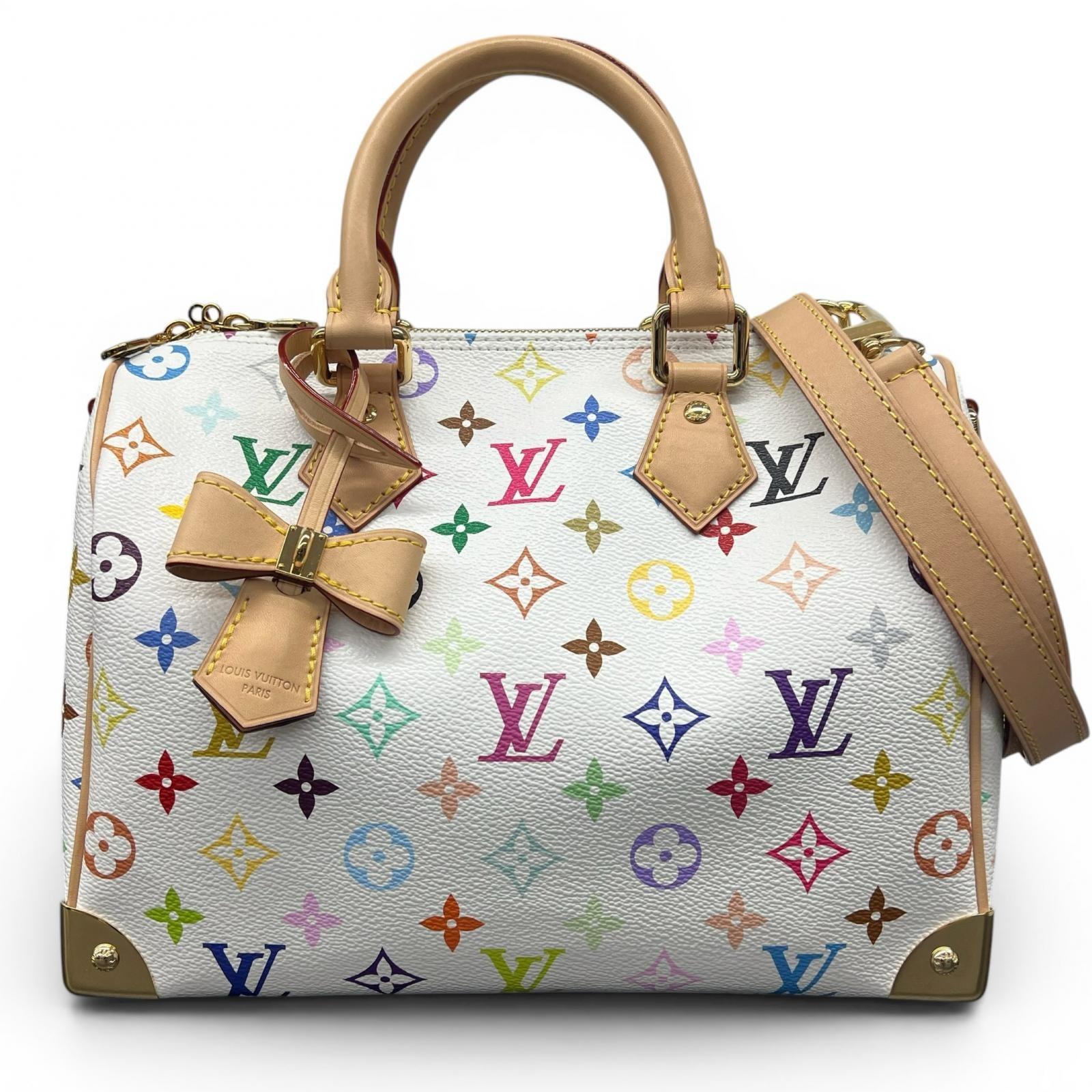 LOUIS VUITTON 極美品 ルイヴィトン LV×TM スピーディバンドリエール25 モノグラムマルチカラー ブロン 2way ミニボストン ショルダー M13085 PVC レザー RFID確認済 村上隆 Aランク 中古 鑑定済