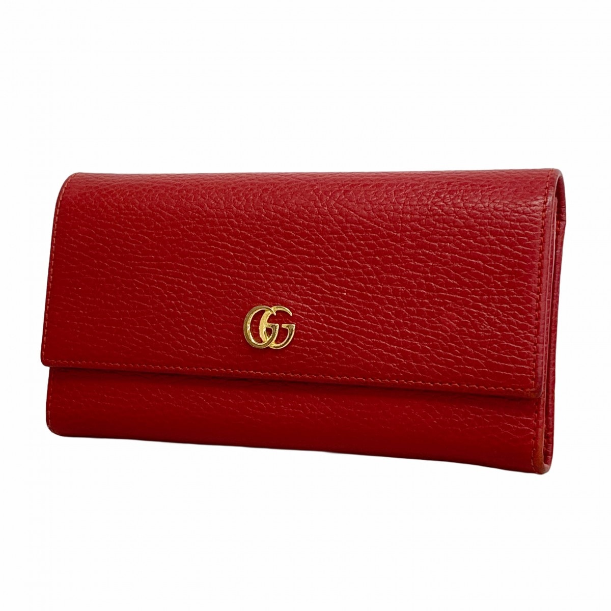 【6eb1003-k】グッチ 長財布 GGマーモント 456116 レザー レッド ゴールド金具【中古】レディース