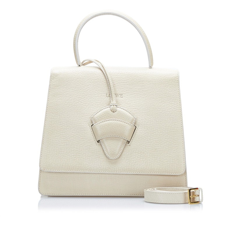 ロエベ バルセロナ ハンドバッグ ショルダーバッグ 2WAY ベージュ ホワイト レザー レディース LOEWE 【中古】
