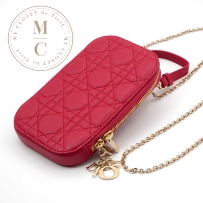クリスチャンディオール CHRISTIAN DIOR 携帯・スマホアクセサリー レッド ゴールド レディディオール カナージュ Call in Dior フォンホルダーフォンケース モバイルポーチ ポシェット
