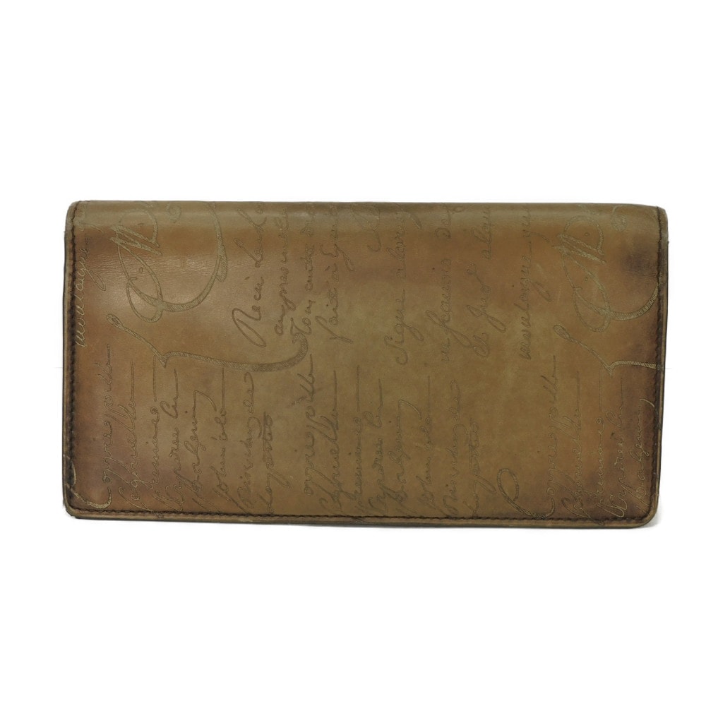 Berluti ベルルッティ エベネ スクリット フラップ ロングウォレット 旧ロゴ ダークブラウン バイカラー 二つ折り マチ付き 札入れ カードケース 小銭入れ カリグラフィ ライトブラウン 長財布