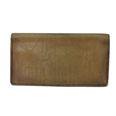 Berluti ベルルッティ エベネ スクリット フラップ ロングウォレット 旧ロゴ ダークブラウン バイカラー 二つ折り マチ付き 札入れ カードケース 小銭入れ カリグラフィ ライトブラウン 長財布