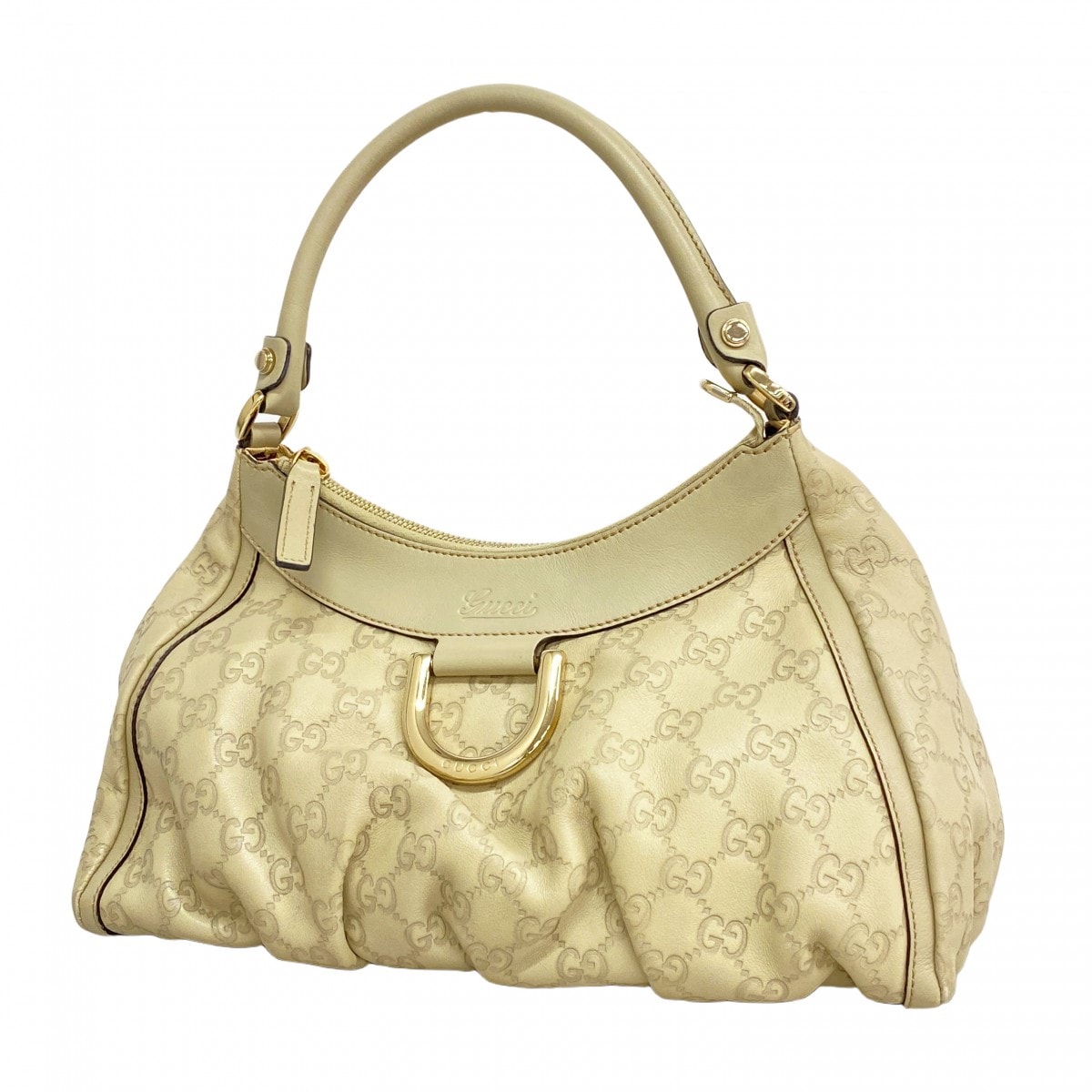 【6dd5416-k】グッチ ハンドバッグ グッチシマ 190525 レザー ベージュ シャンパンゴールド金具【中古】レディース