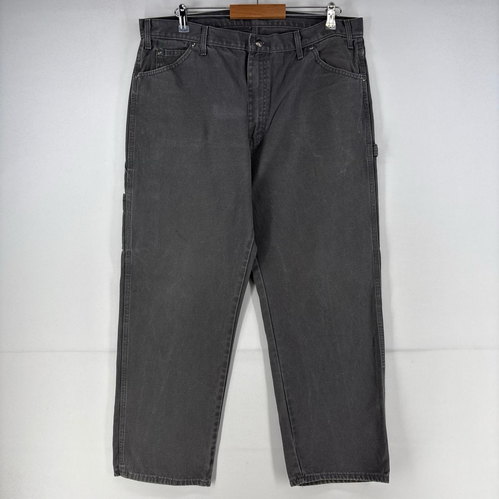 古着 ディッキーズ Dickies ダック パンツ ワーク ジップ ペインターパンツ ストレート w38 L30  グレー メンズ