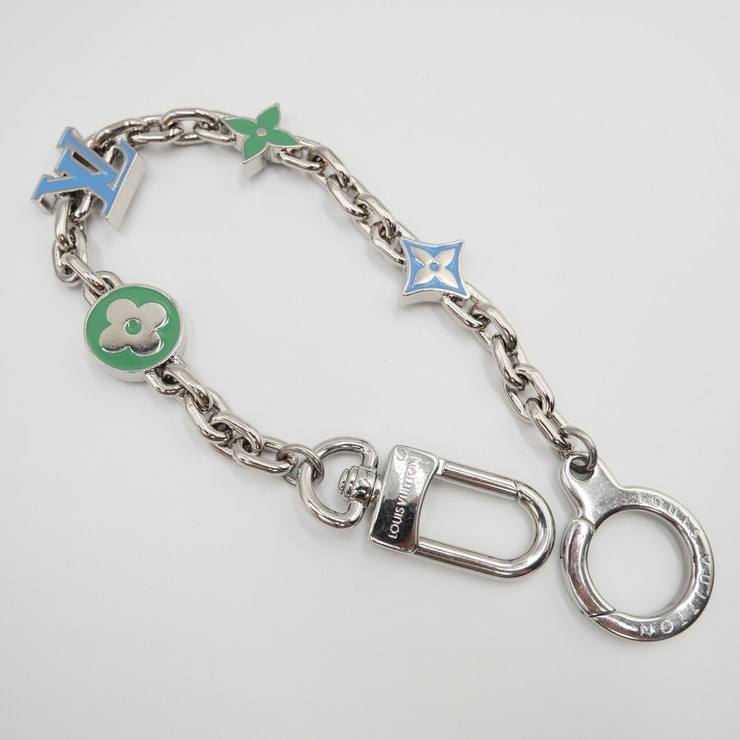 LOUIS VUITTON(ルイ・ヴィトン)チェーンベルト・モノグラム フラワー チャームチェーン ブルー グリーン シルバー M02554【中古】