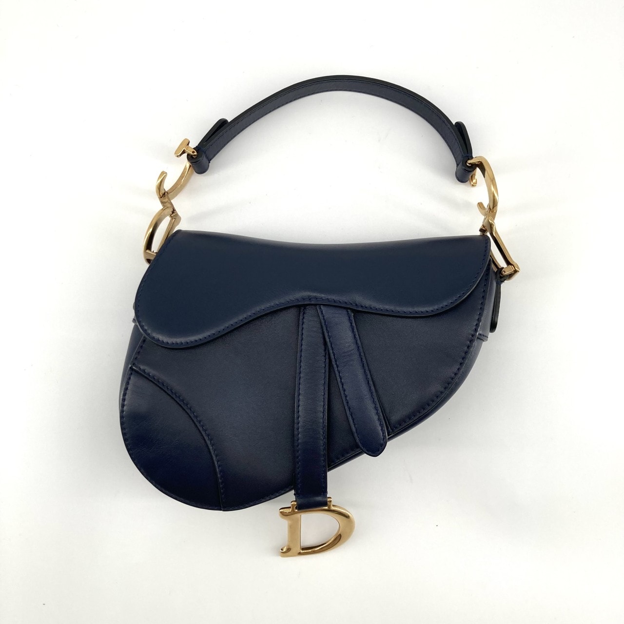 Christian Dior(クリスチャンディオール) サドル D型金具 レザー ハンドバッグ ネイビー
