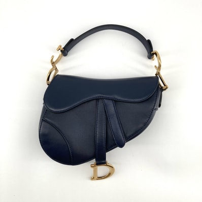 Christian Dior(クリスチャンディオール) サドル D型金具 レザー ハンドバッグ ネイビー