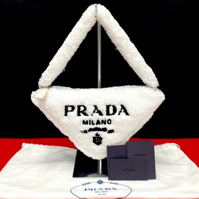 PRADA プラダ トライアングル テリークロス 三角ロゴ パイル ハンドバッグ ホワイト
10341