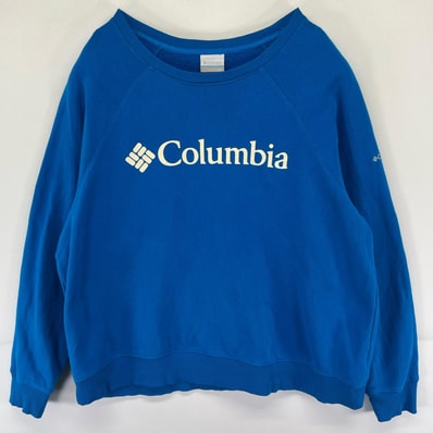 古着 コロンビア Columbia スウェット ロゴ トレーナー ラグラン クルーネック 大きいサイズ 2XL ブルー系 プリント メンズ