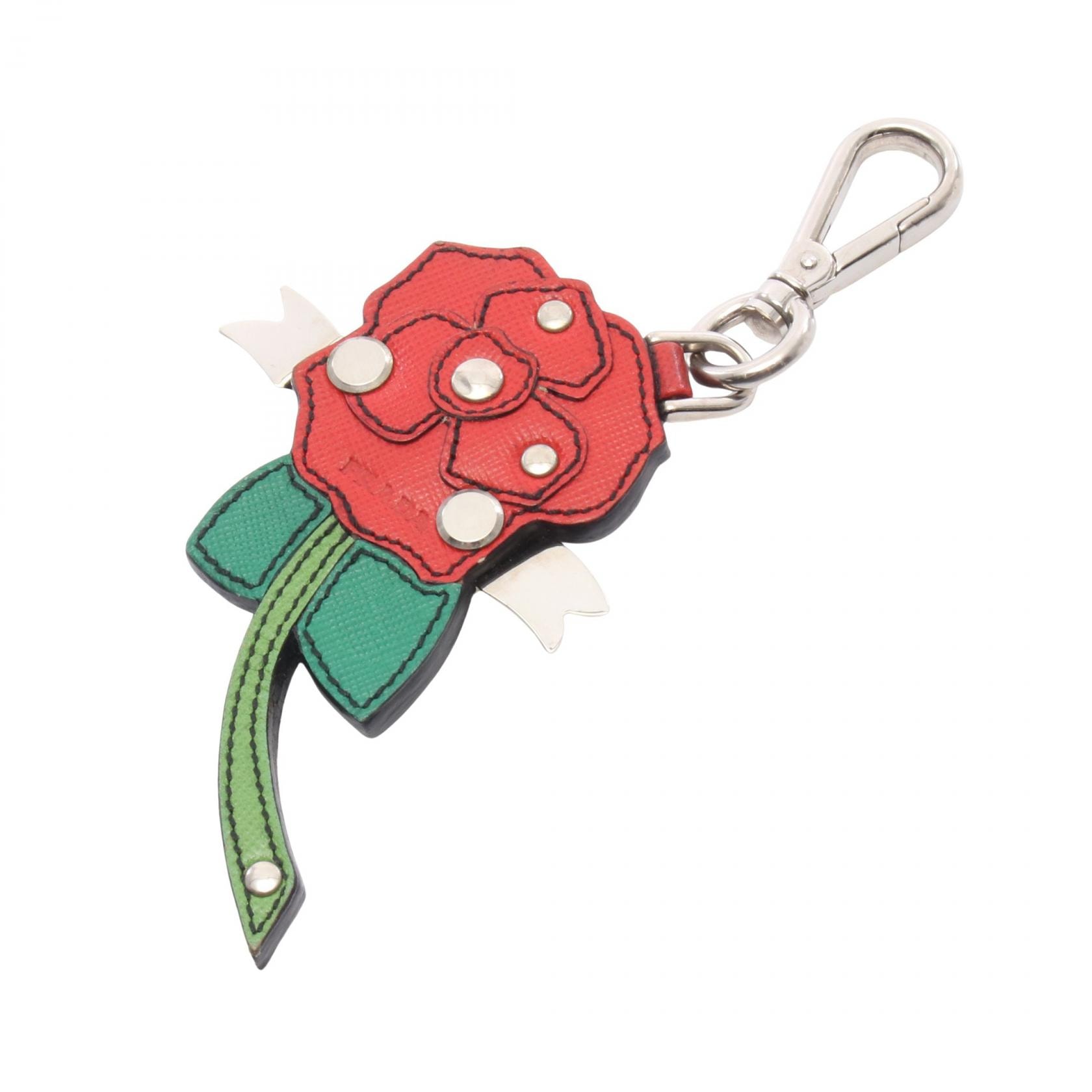プラダ PRADA ローズ チャーム アクセサリー レザー レディース レッド系 / グリーン系 【中古】