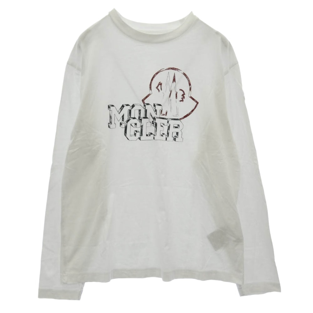 MONCLER モンクレール カットソー 24AW J20918D00019 89AJS LS TSHIRT フロントロゴプリント ショルダーワッペン クルーネック 長袖 Tシャツ カットソー ホワイト系 XS【中古】