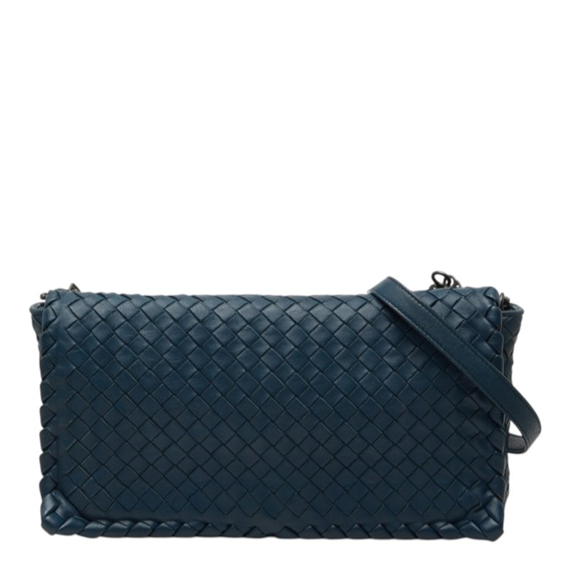 ボッテガヴェネタ イントレチャート 斜め掛け ショルダーバッグ ネイビー レザー レディース BOTTEGAVENETA 【中古】