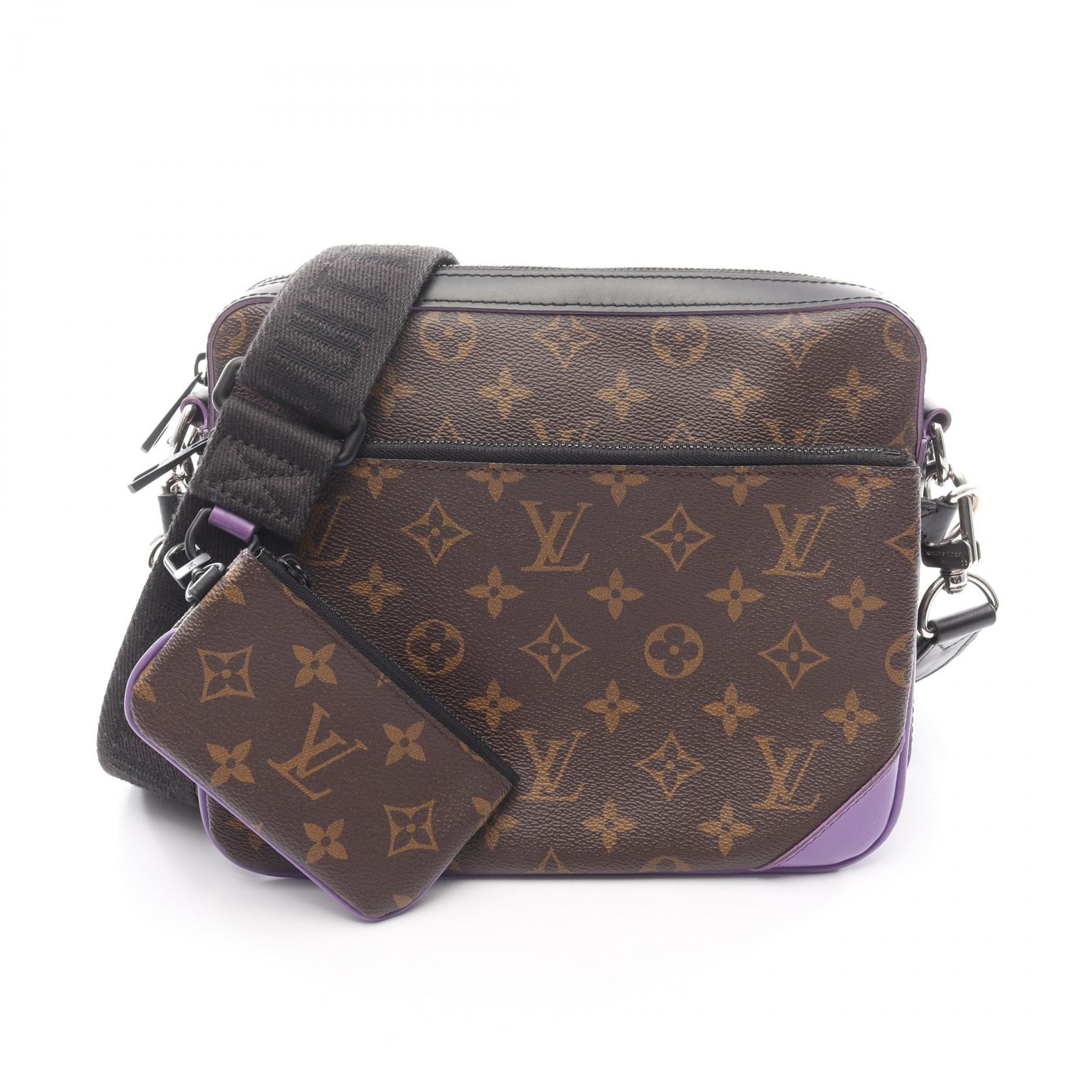 ルイ・ヴィトン LOUIS VUITTON トリオ メッセンジャー ショルダーバッグ バッグ PVCコーティングキャンバス レザー モノグラム・マカサー バイオレット メンズ ブラウン系 / ブラック系 / パープル系 M46266 【中古】
