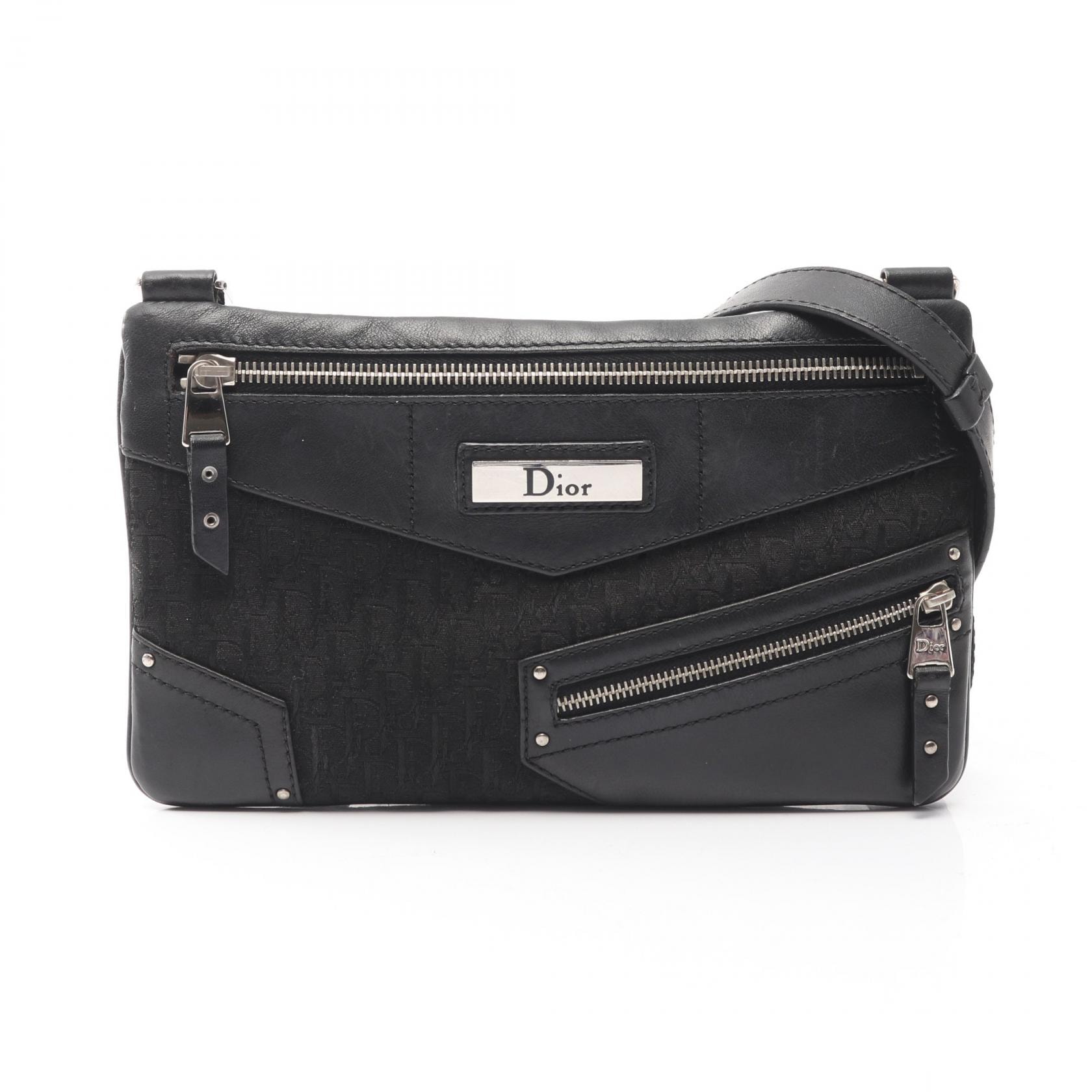 ディオール Dior ストリートシック トロッター ショルダーバッグ バッグ キャンバス レザー レディース ブラック系 【中古】