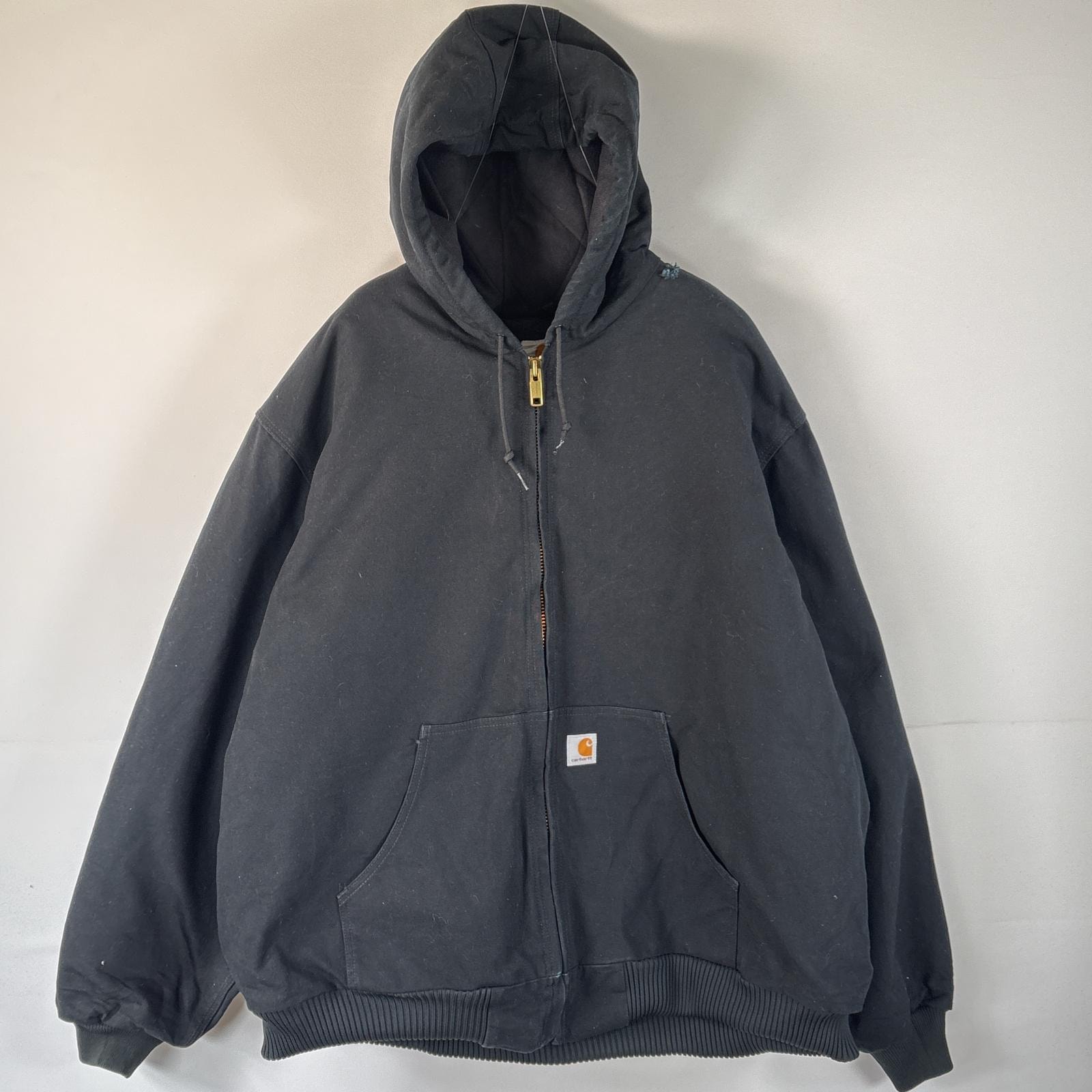 古着 カーハート Carhartt USA製 ダック ワークジャケット アクティブジャケット ワンポイントロゴ 大きいサイズ キルティングライナー 14042  ブラック メンズ